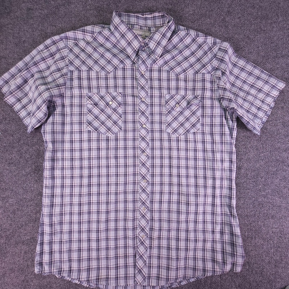 Wrangler Wrancher Pearl Snap Men's XLT Tall Western Plaid Flannel Shirt Blue